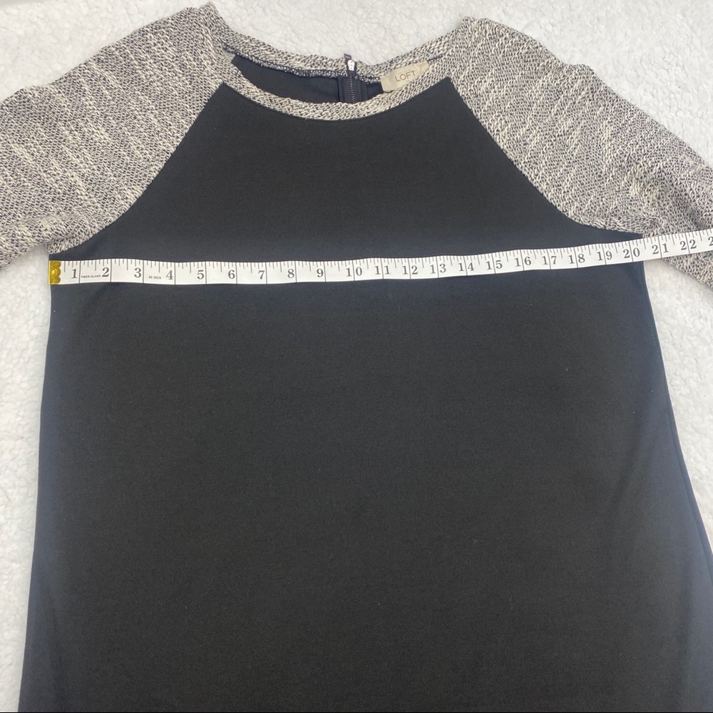 Ann Taylor LOFT black dress with gray & white 3/4 sleeves size 10 Relaxed Fit - Picture 3 of 8